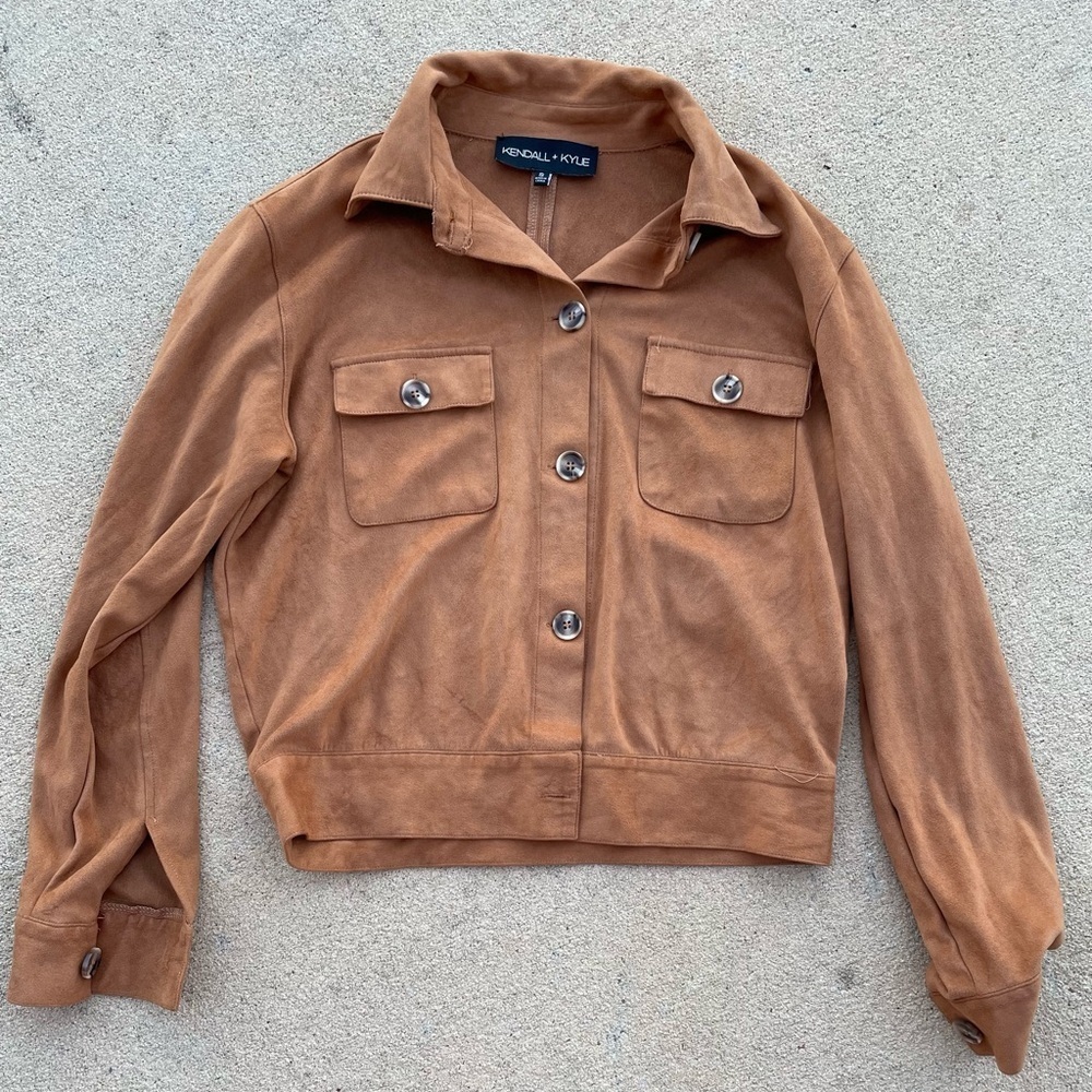Kendall + Kylie Faux Suede Button-Front Cropped Tan Shirt Jacket Size Small